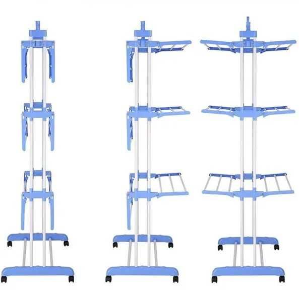 Сушарка для одягу багатоярусна на колесах складна металева стійка
