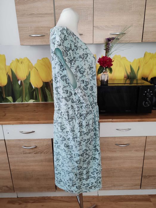 Wygodna miętowa sukienka midi Yessica rozmiar ok 46/48 bawełna/elastan