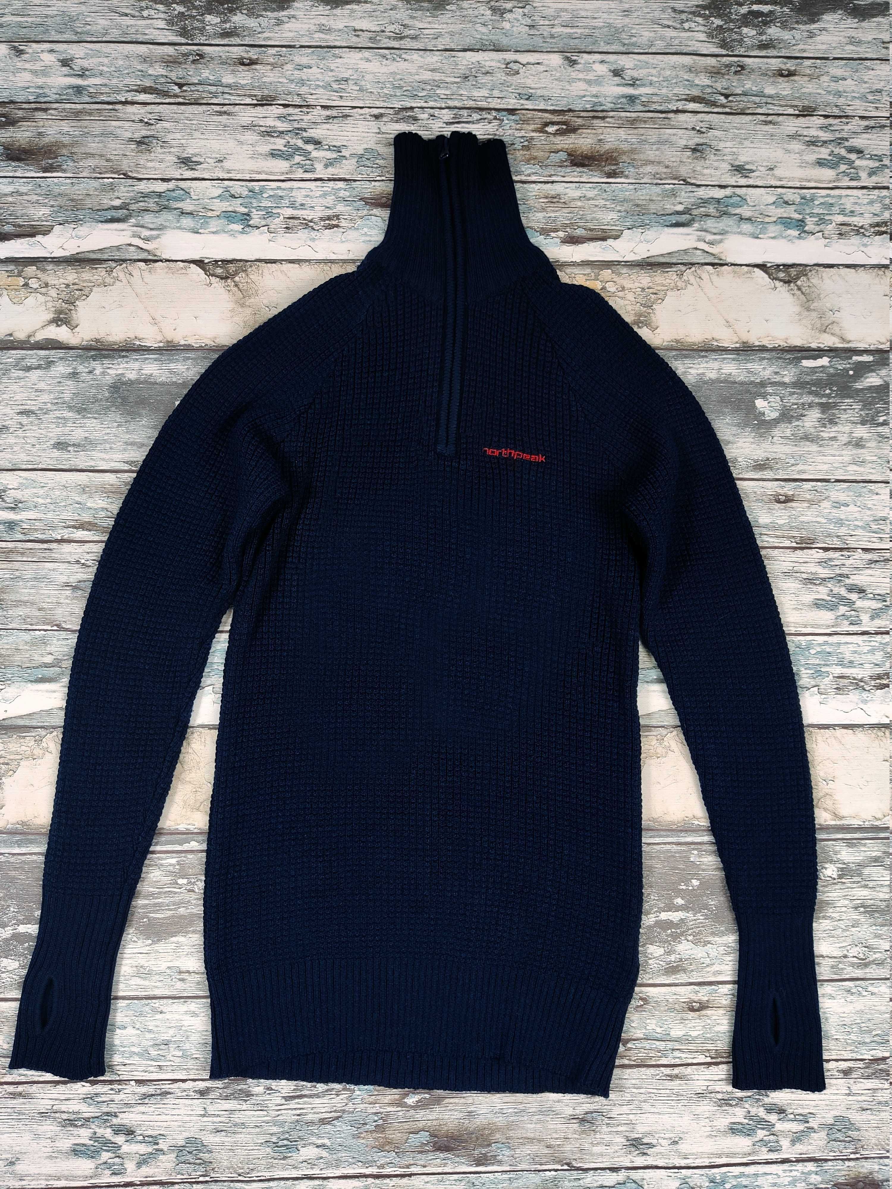 NorthPeak sweter 100% merinociemny granat stójka zip M