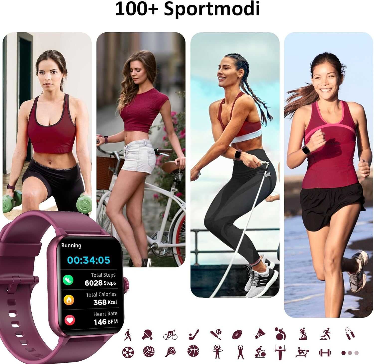 Smartwatch R50 bordowy 2 paski android / IOS od Lombard Ruska 40