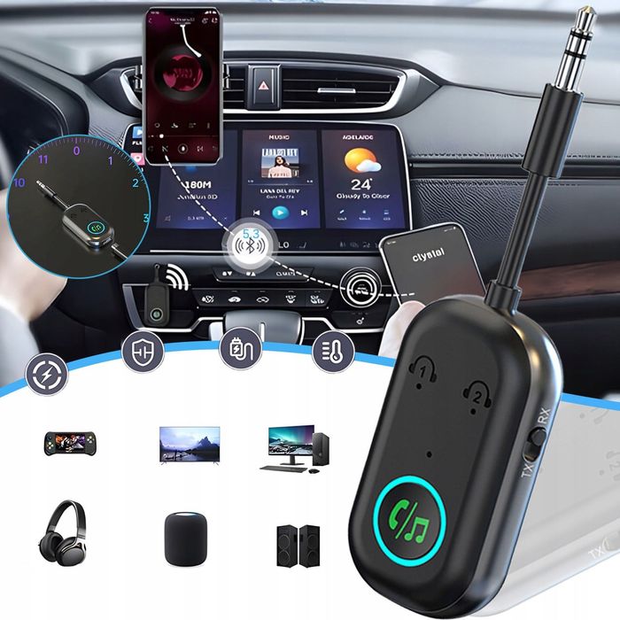 4W1 Odbiornik Nadajnik Bluetooth 5.3 Audio AUX Z Mini Jack 3,5mm