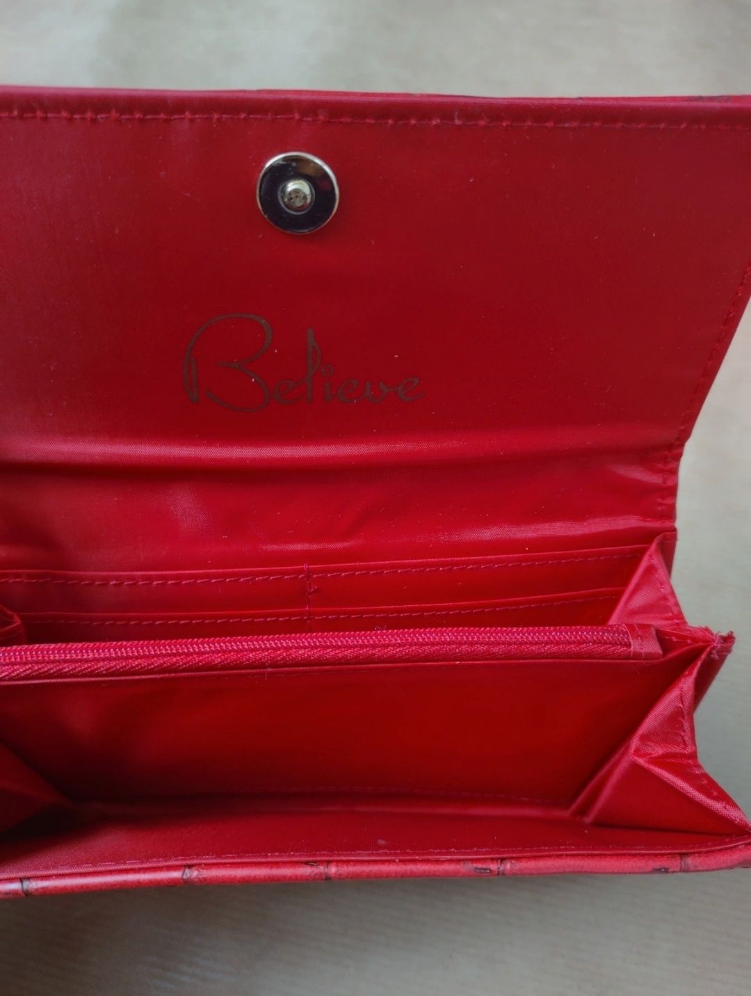 Komplet duża torebka + mała torebka kopertówka + portfel czerwony wzór