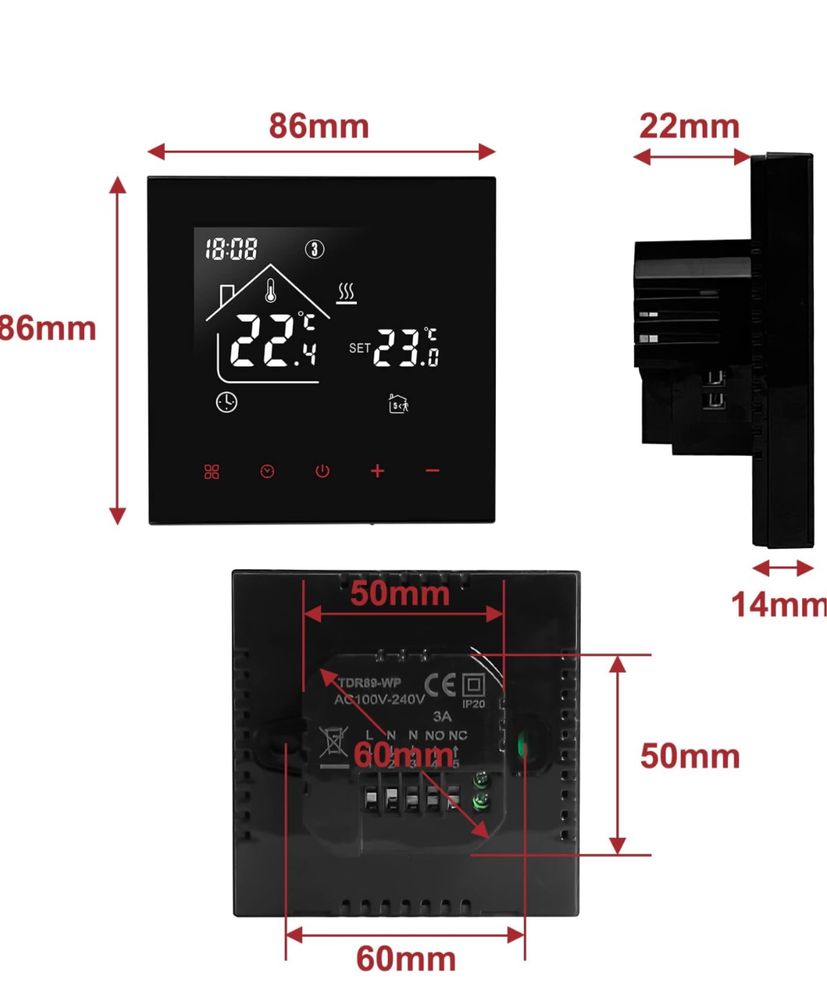 Termostat Beok TDR89B-WIFI-EP do elektrycznego ogrzewania podłogowego