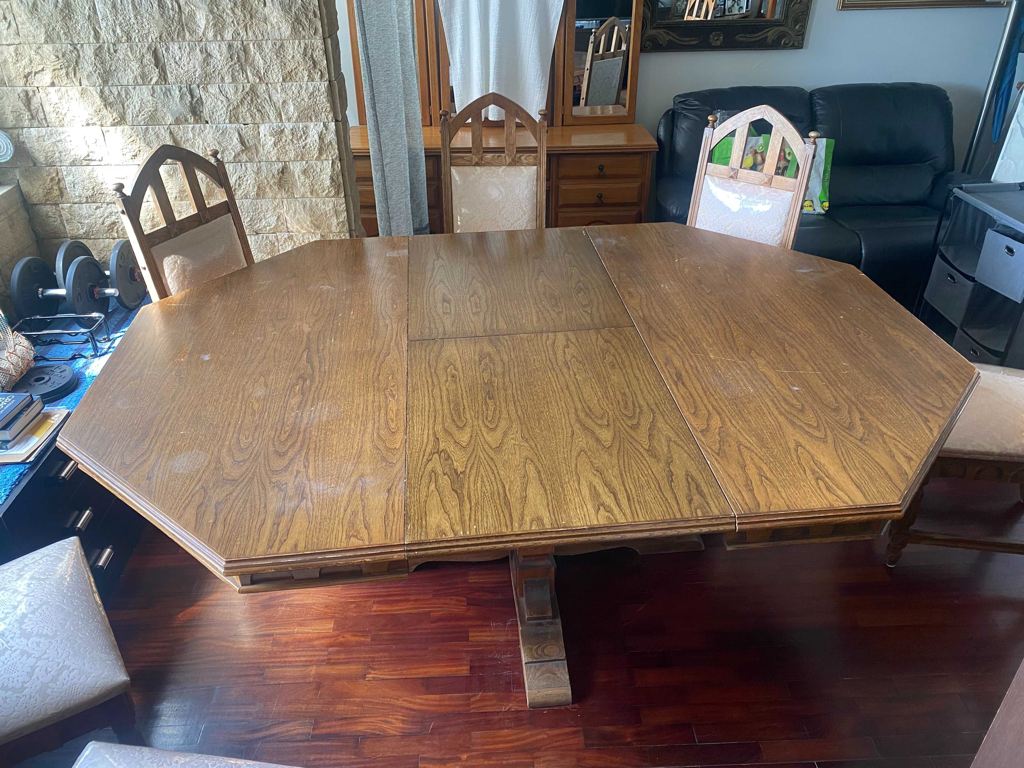 Mesa de jantar em madeira maciça de carvalho 8-12 lugares (anos 70)