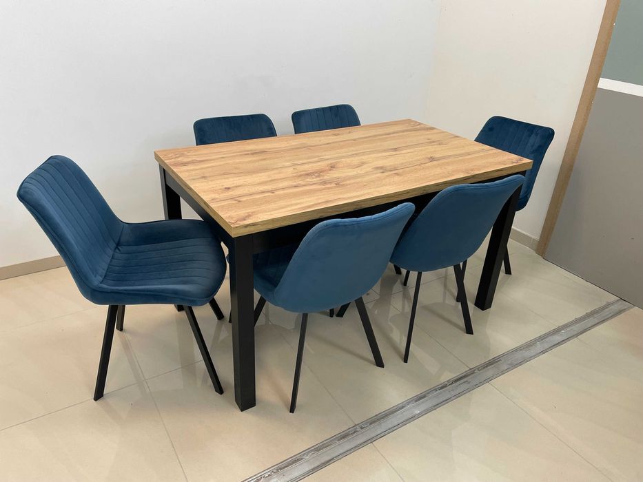 (592) Stół rozkładany + 6 krzeseł, loft, nowy 1550 zł