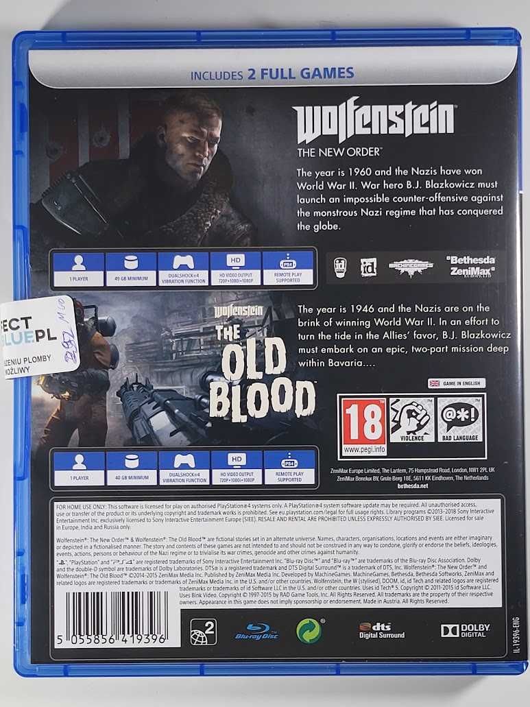 Wolfenstein: The New Order+The Old Blood / Gra PS4 / Napisy P /Mokotów