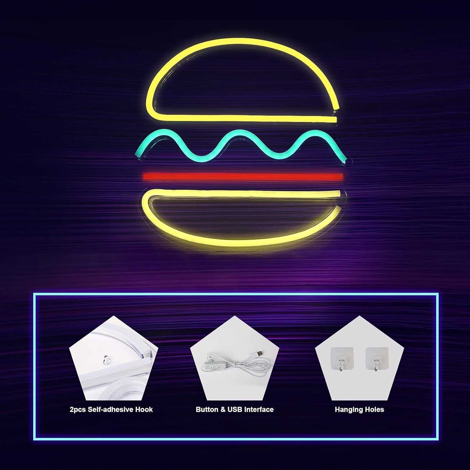 Sinal Luminoso Néon LED em Acrílico " Burger / Hamburger "