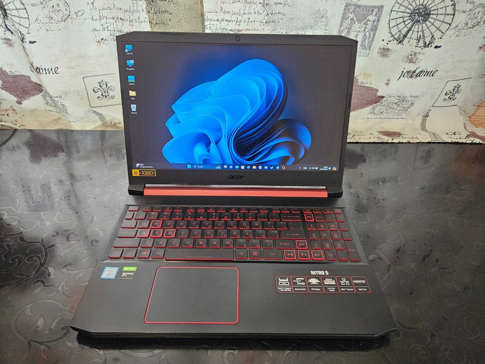 Acer Nitro 5, i5 Gen9, 32 Гб ОЗП, GTX 1660 Ti, 250 Гб SSD, 1 Тб HDD