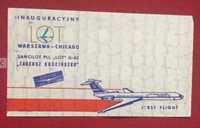 LOT Inauguracyjny lot Warszawa-Chicago IŁ-62 1972r. koperta czysta