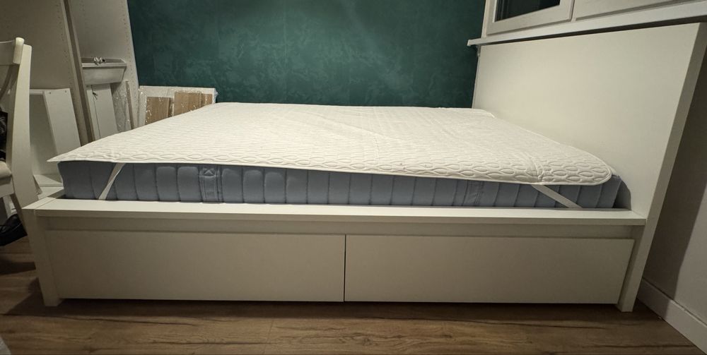 MALM rama łóżka z 2 pojemnikami, biały/Lönset, 120x200 cm