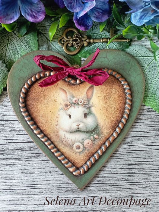Serce shabby chic króliczki vintage decoupage