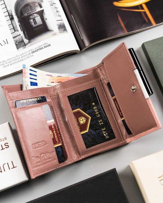 Portfel Damski PETERSON Mały SKÓRZANY Poziomy PORTMONETKA na Bigiel