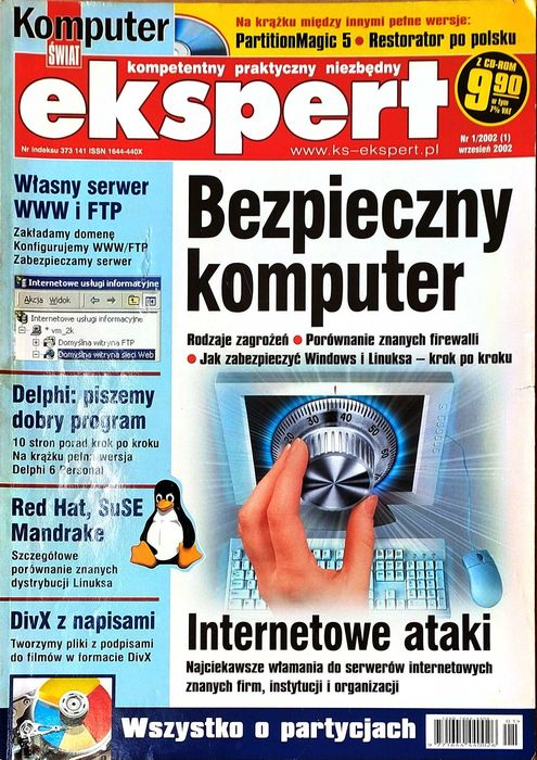 Komputer Świat Ekspert 01/2002 wrzesień 2002 + płyta magazyn gazeta