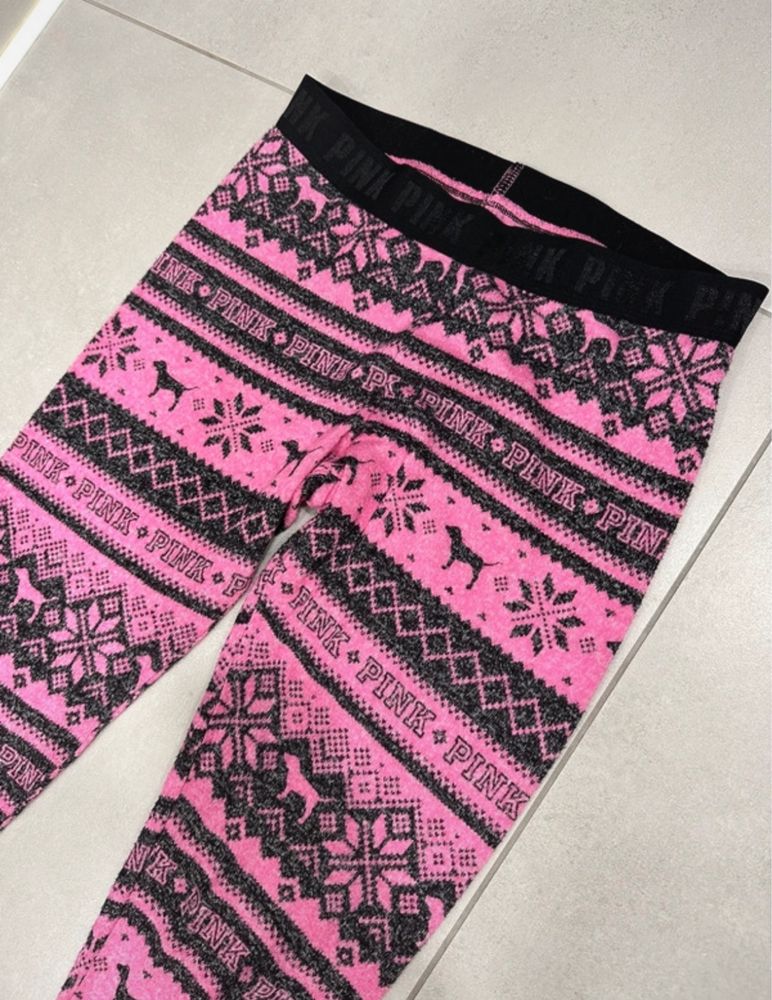 Legginsy Victoria’s Secret PINK świąteczne różowe czarne XS