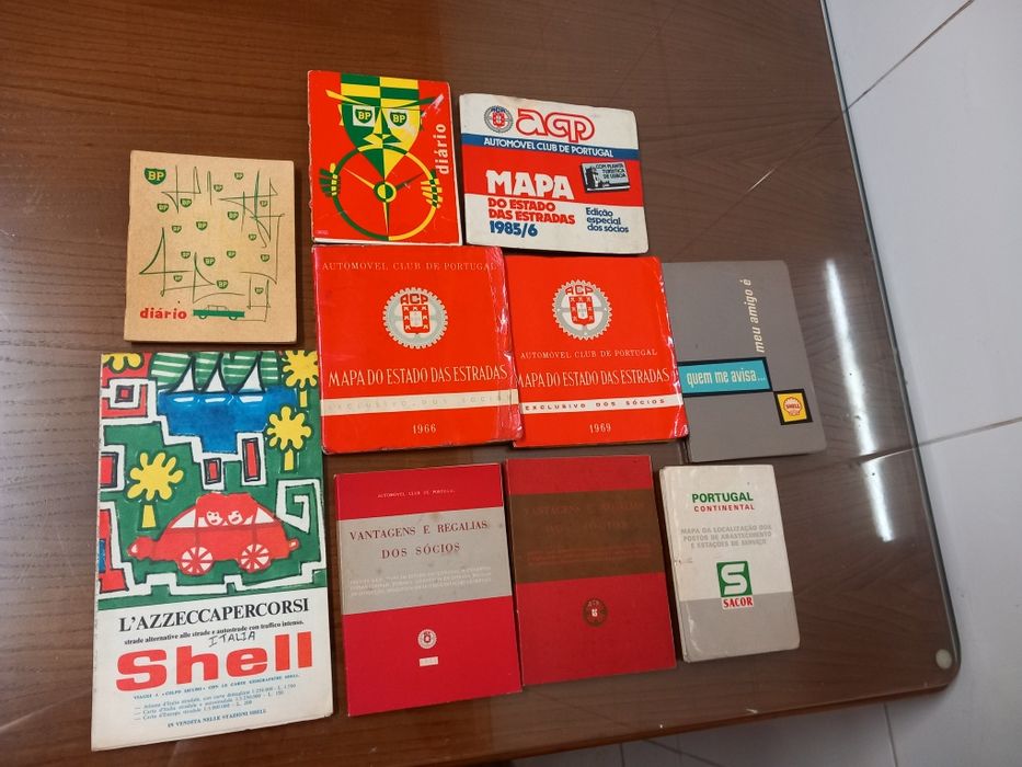 Conjunto de mapas antigos e outros de automobilia vintage shell sacor