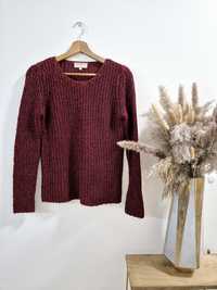 Ażurowy pleciony sweter bordo burgundowy Ann Llewellyn S wiosna