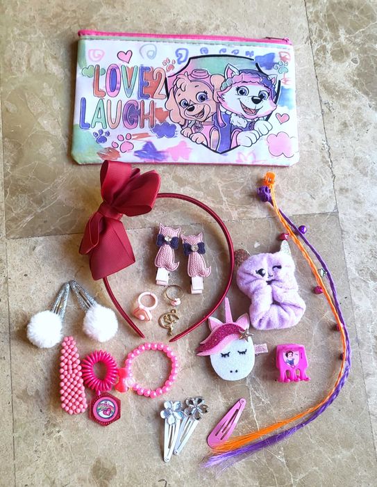 Симпатичную детскую бижутерию/украшения для волос с косметичкой, 20шт