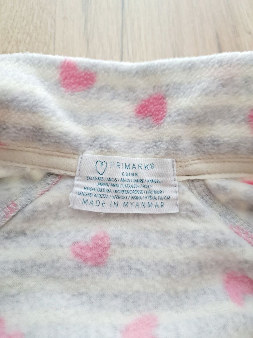 Primark Cares polar dziewczęcy rozmiar 116 szary kremowy różowy serca