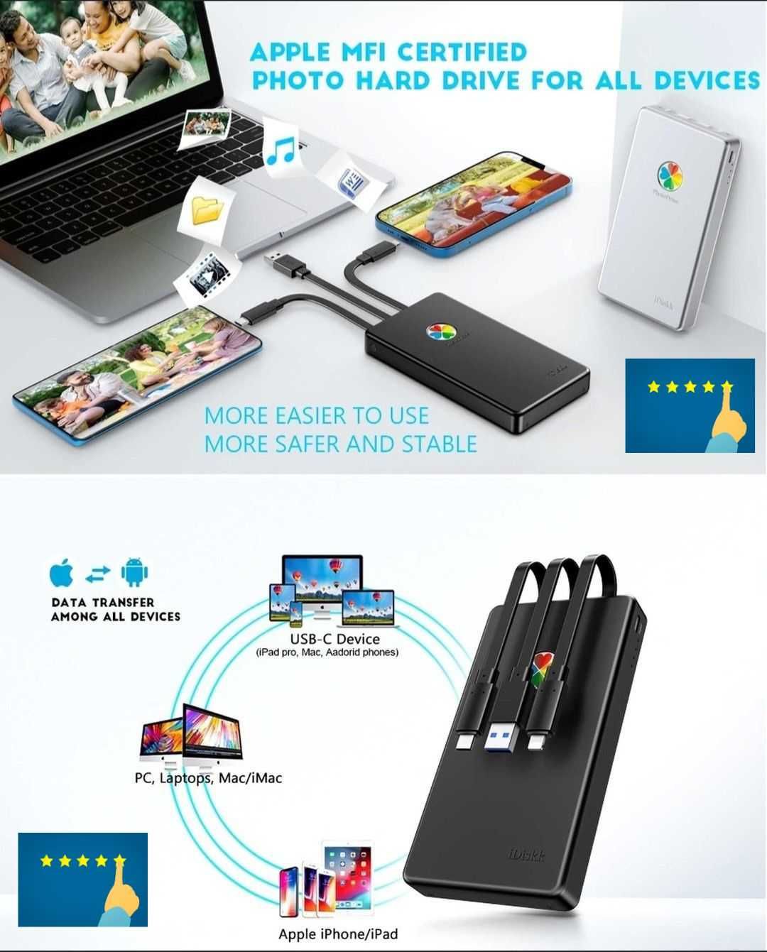 iDiskk USB HDD 2TB Apple iPhone iPad Macbook Android Windows Type-C