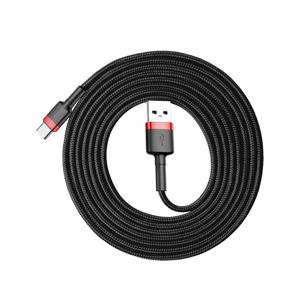 Kabel Nylonowy Baseus Cafule USB-C 3A, czarny/czerwony 0,5m