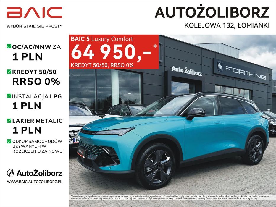 BAIC 5 LPG za 1 zł, Kredyt 50/50 0%, Polisa OC/AC za 1 zł