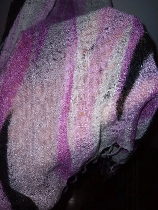 Lenço cachecol riscas rosa preto de linho Vintage