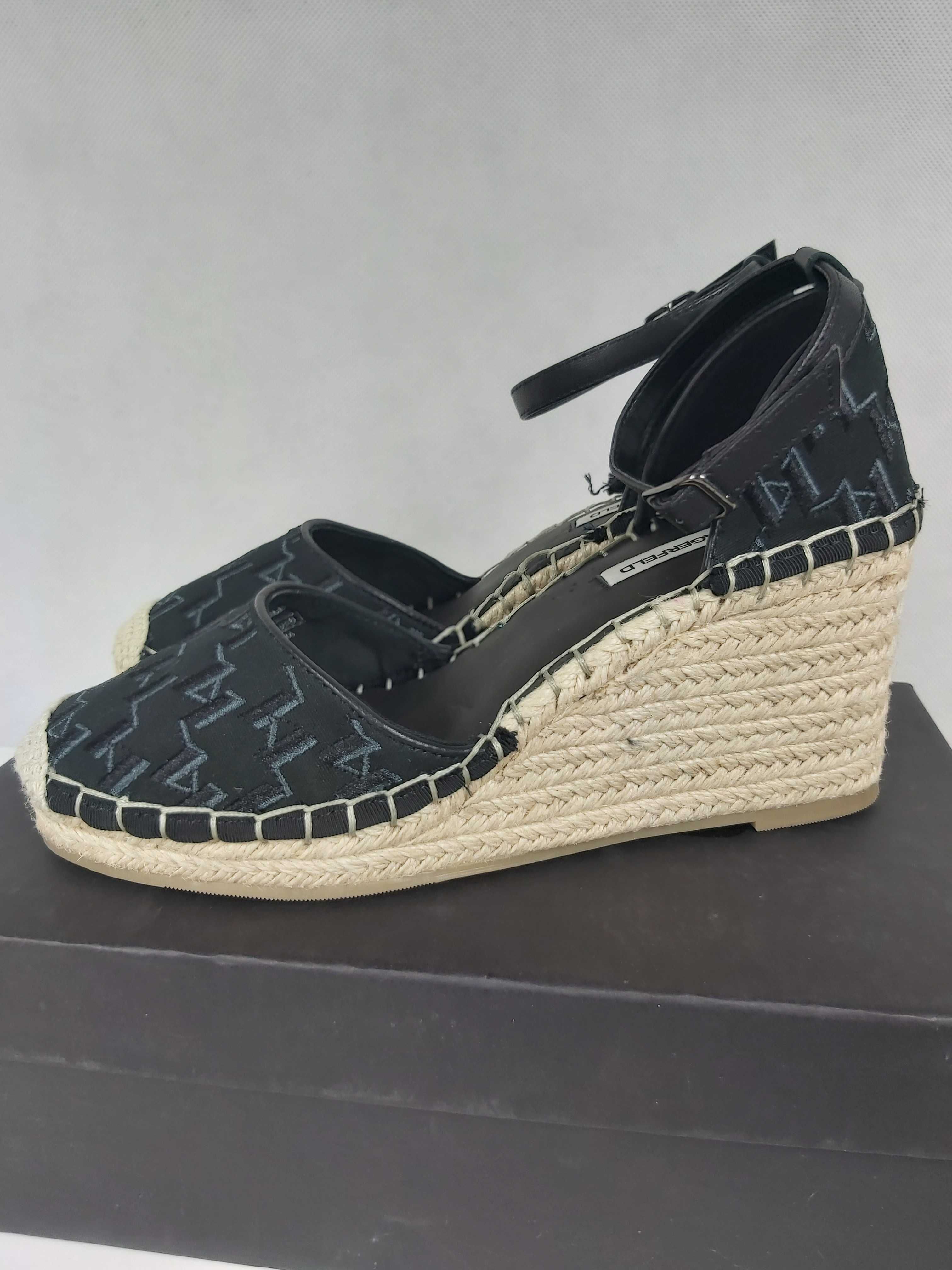 Nowe espadryle KARL LAGERFELD koturna 37 czarne sandały