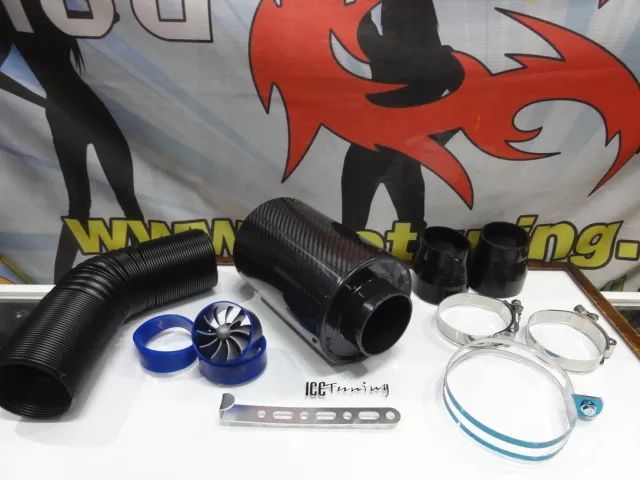 Filtro de ar universal em carbono verdadeiro estilo BMC + ventoinha + tubo flexivel