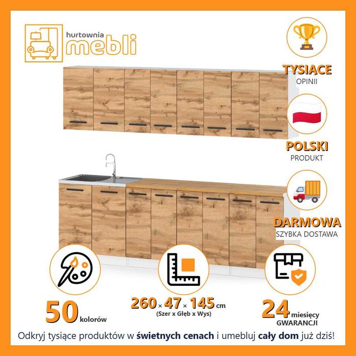 Meble Kuchenne Nowoczesne Vero 2.6m Kuchnia Modułowa Z Blatem Duża