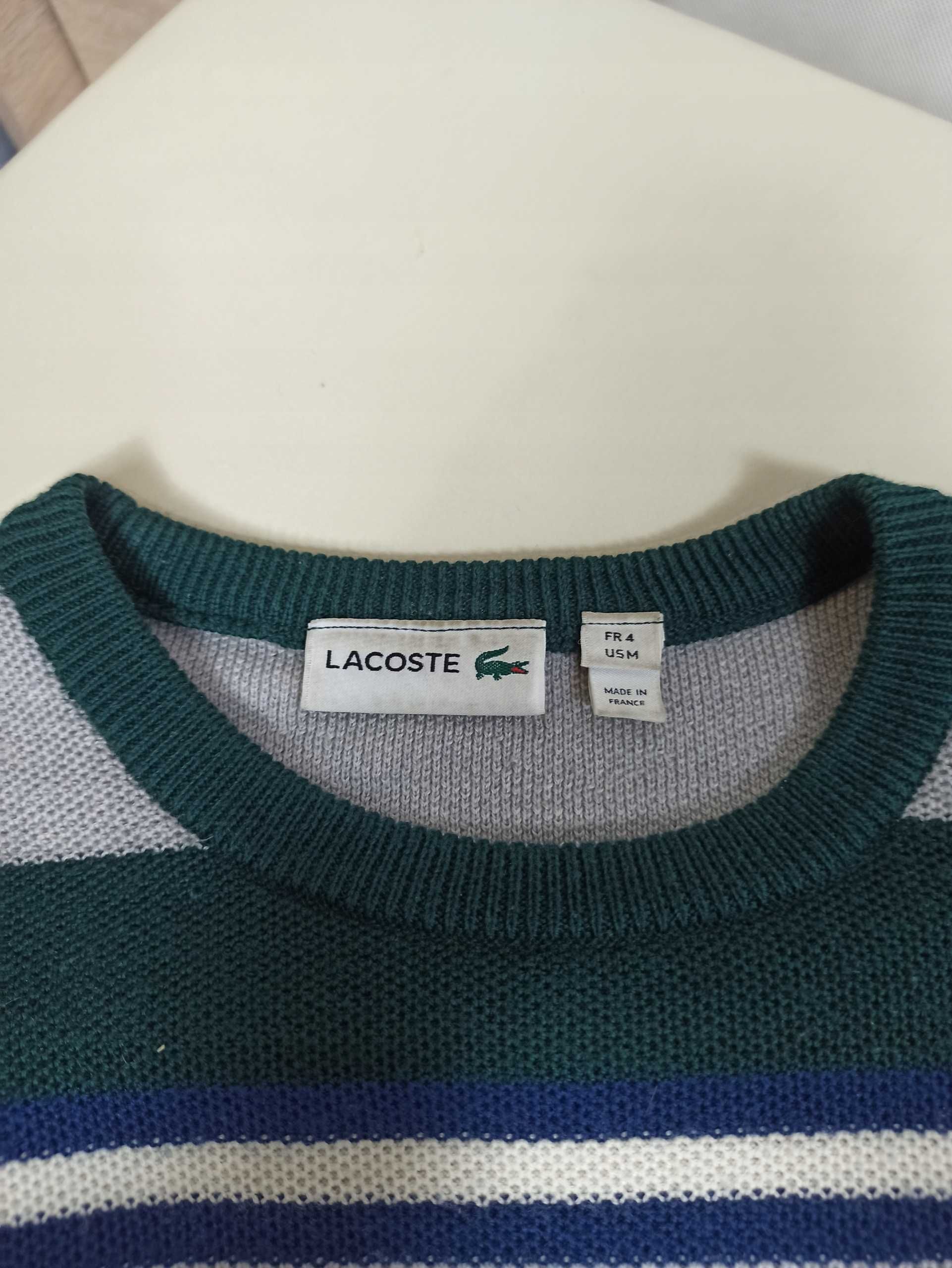 Męski wełniany zielony sweter w paski M new wool