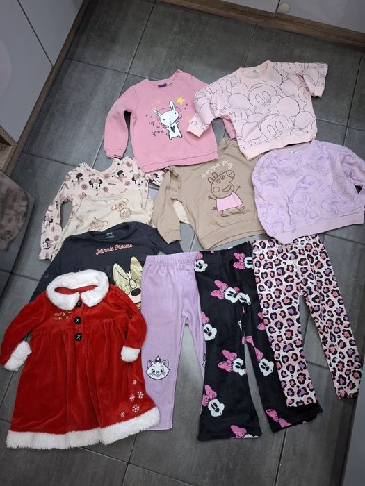 Paka ubrań 92 i 98 jesień zima bluzy peppa minnie spodnie ocieplane
