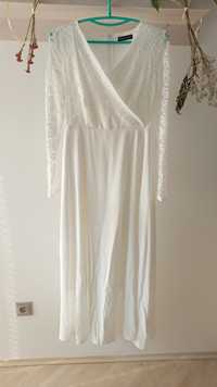 Nowa suknia ślubna długi rękaw kopertowy dekolt koronkowa