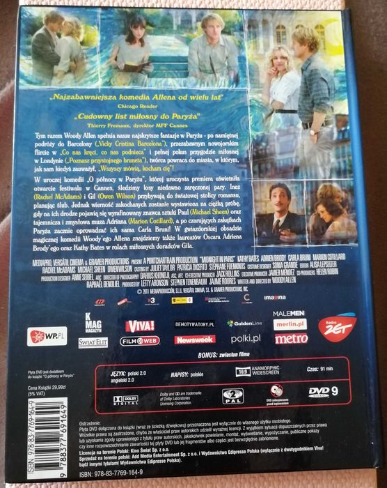 O Północy w Paryżu DVD Brodi Bruni Sheen reż Woody Allen lektor polski