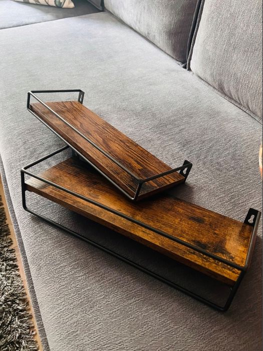 Zestaw 2 półek ściennych LOFT z drążkiem vintage drewniano-metalowych