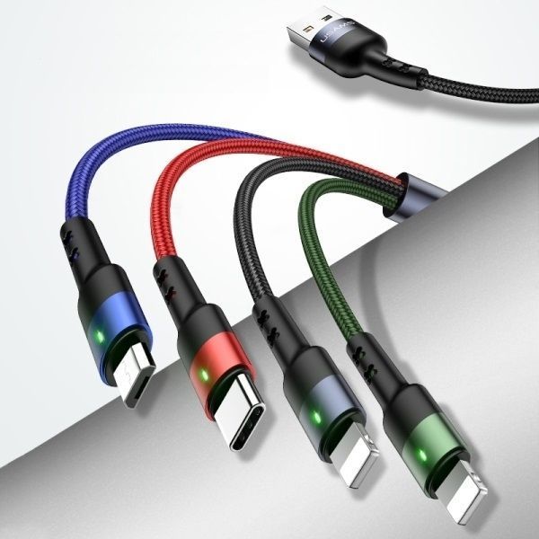 Kabel Ładowania 4W1 3M 2A Fast Charge Usams U26 - Nylonowy Splot