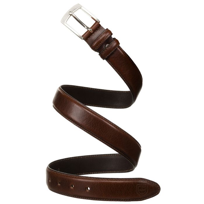 skórzany, brązowy pasek męski z tradycyjną klamrą - peterson 125