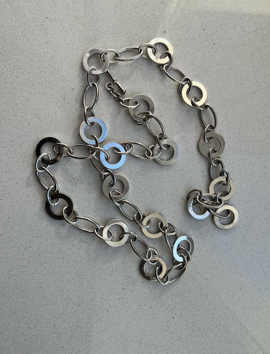 Metalowy srebrny chromowany pasek od 60 do 90 cm w pasie