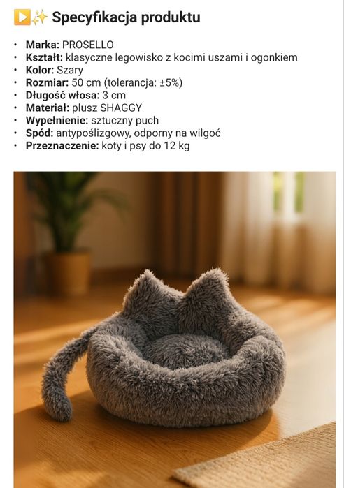 Pluszowe legowisko dla kota