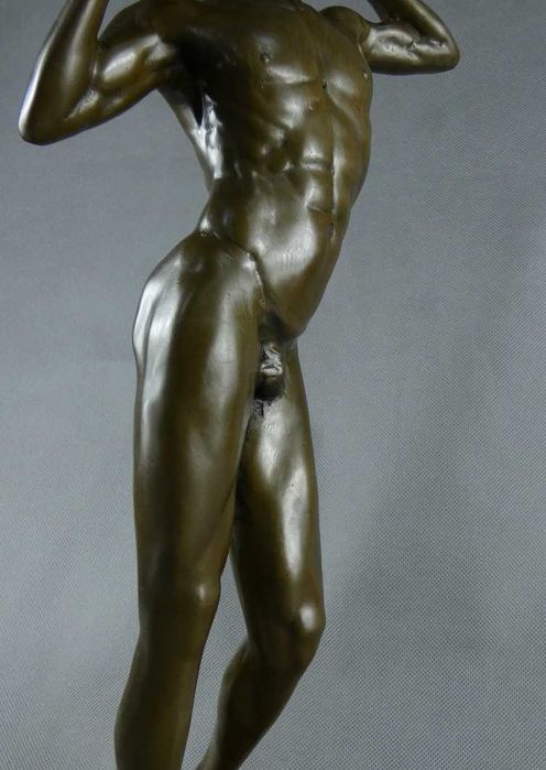 Figura DAWID - MICHAŁ Anioł rzeźba brąz marmur sygnowana 44 cm