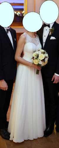 Suknia ślubna 36, ecru z muślinu zwiewna, romantyczna
