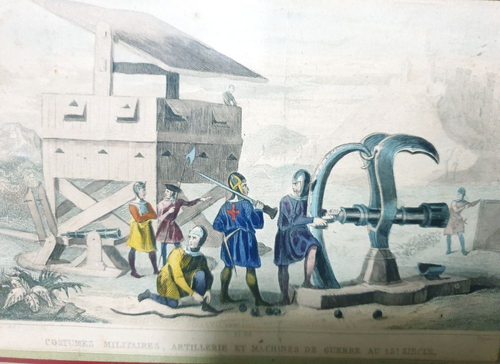 Quadro com antiga gravura francesa de costumes Militares do Sec. XV