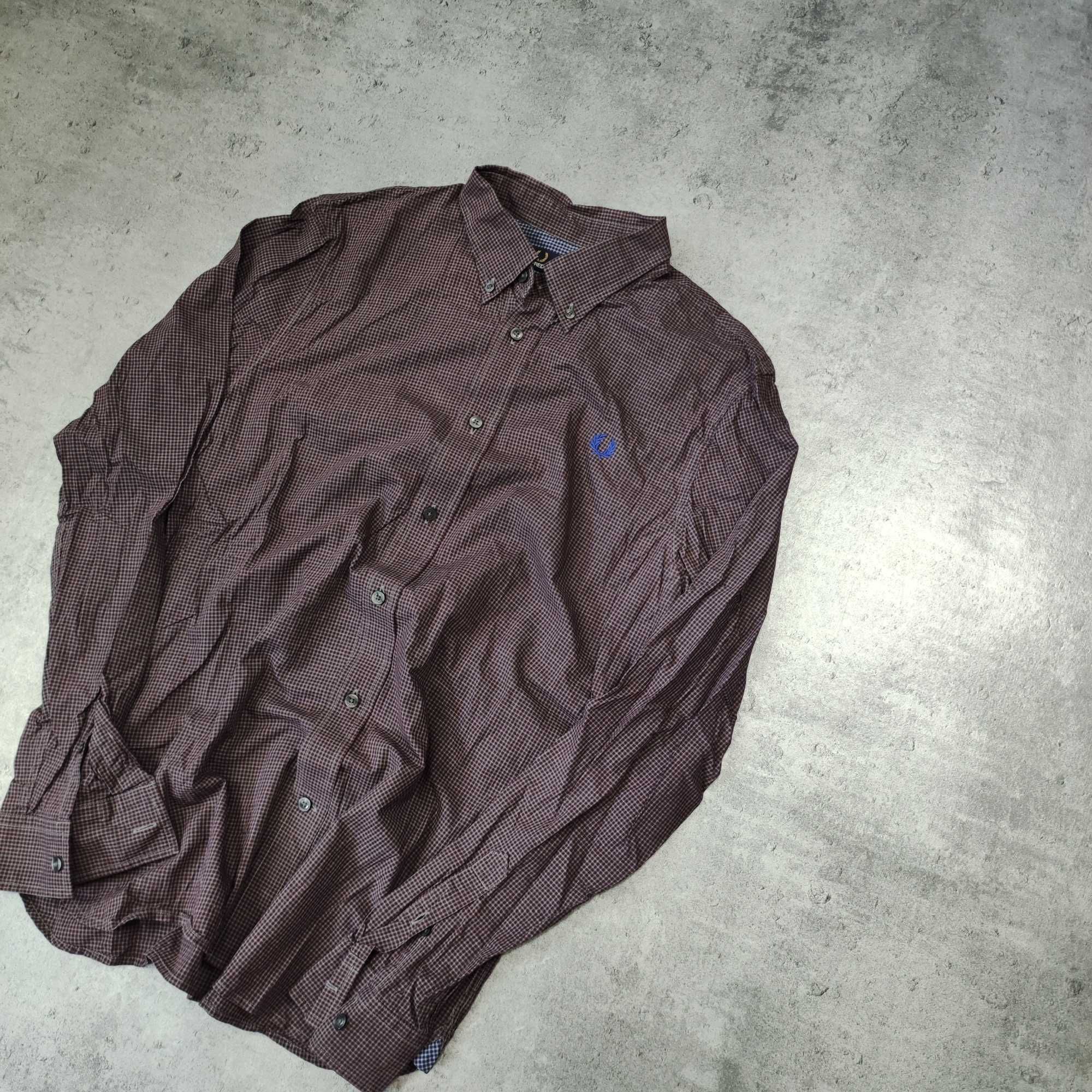 MĘSKA Elegancka Koszula Kratka Bordowa PREMIUM Fred Perry Klasyk Haft