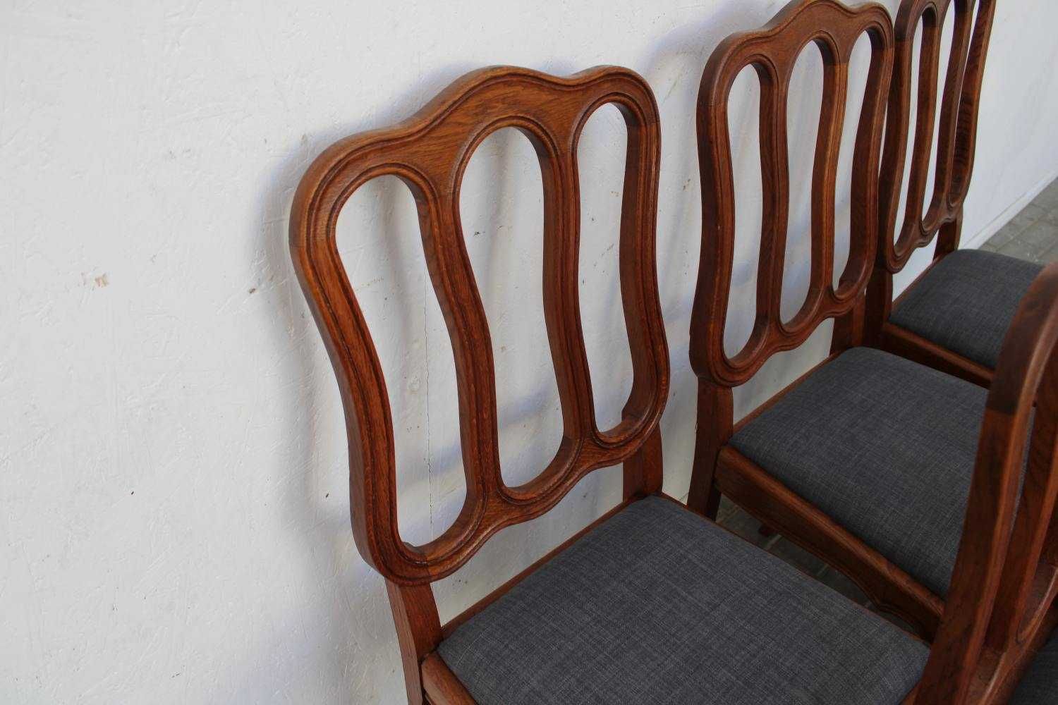 Dębowy komplet 6 krzeseł ludwikowskich Nowa Tapicerka 324