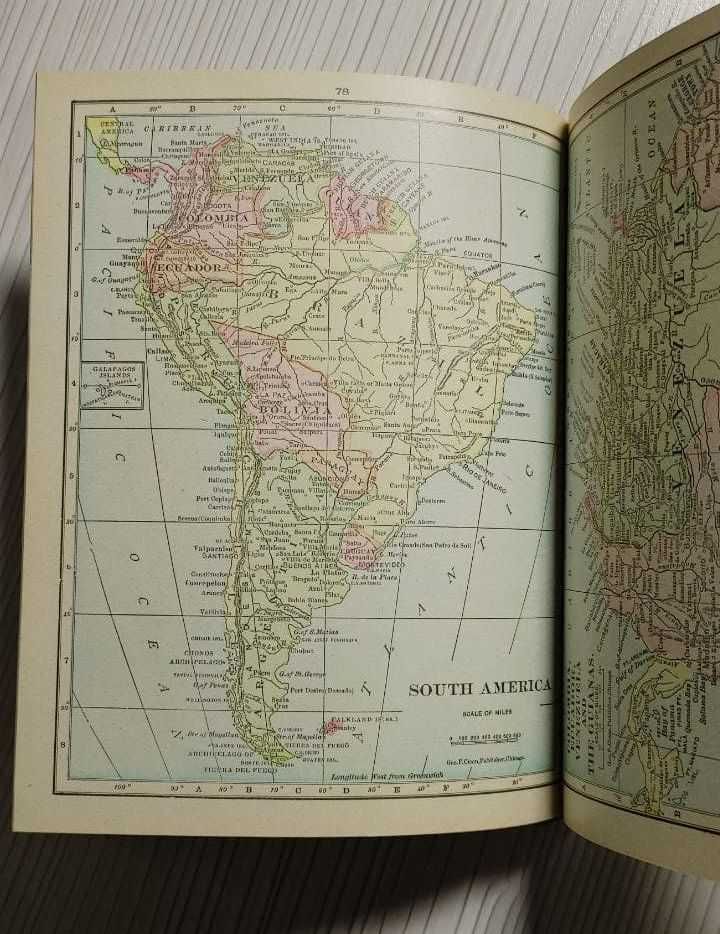 Винтажный Атлас мира, США (Cram's Junior Atlas of the World 1911-1912)