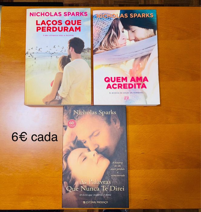 Livros de Nicholas Sparks a 6€, praticamente novos