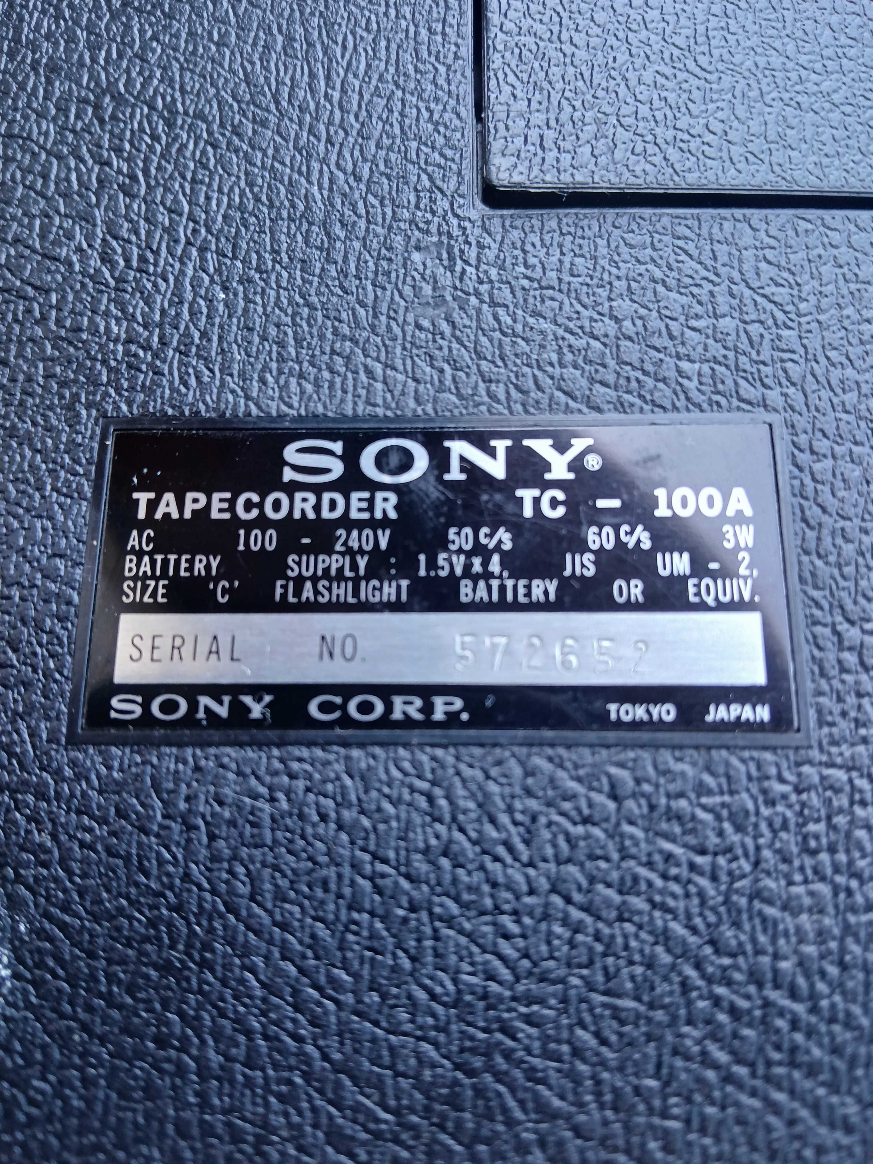 Leitor Gravador de Cassete, portátil, Sony TC 100A de 1968