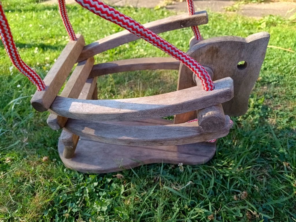 Huśtawka wisząca dla dzieci, ogrodowa, konik, drewniana