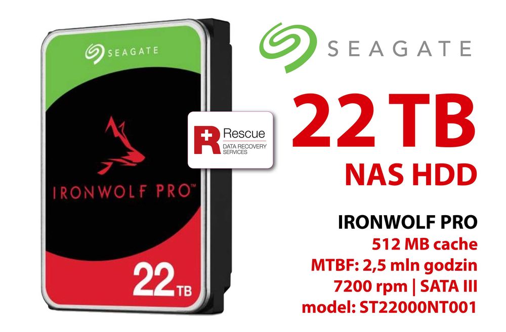 NOWY! Seagate SATA 22TB ST22000NT001 Ironwolf PRO NAS 5 lat Gwarancji!