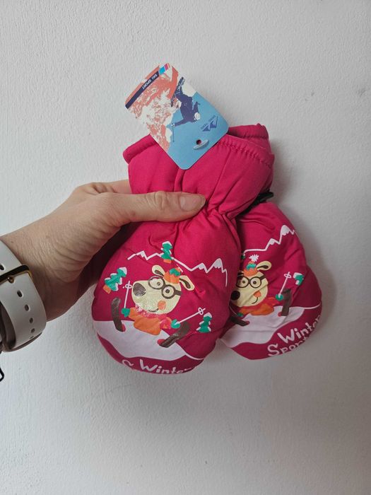 Rękawiczki narciarskie z pieskiem 12cm ciemny róż