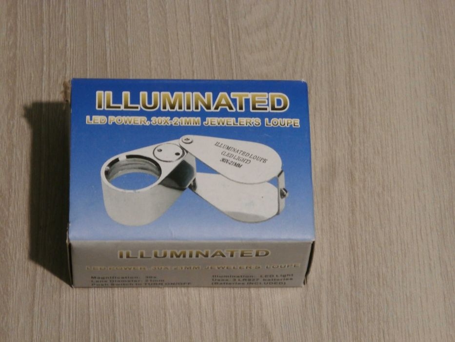 Ювелирная лупа Magnifier 21007 Увеличение 30Х,линза 21мм,LED подсветка